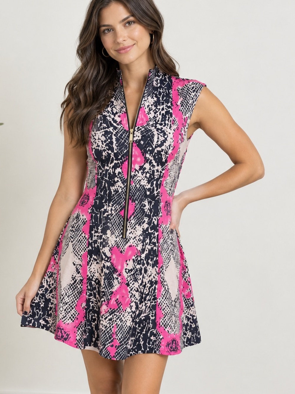 Collective Concepts Pink and Black Snake-Print Mini Dress